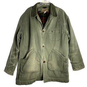 Vintage LL Bean Barn Coat Men's Canvas Chore Plaid Blanket Lined Green XL 90’s